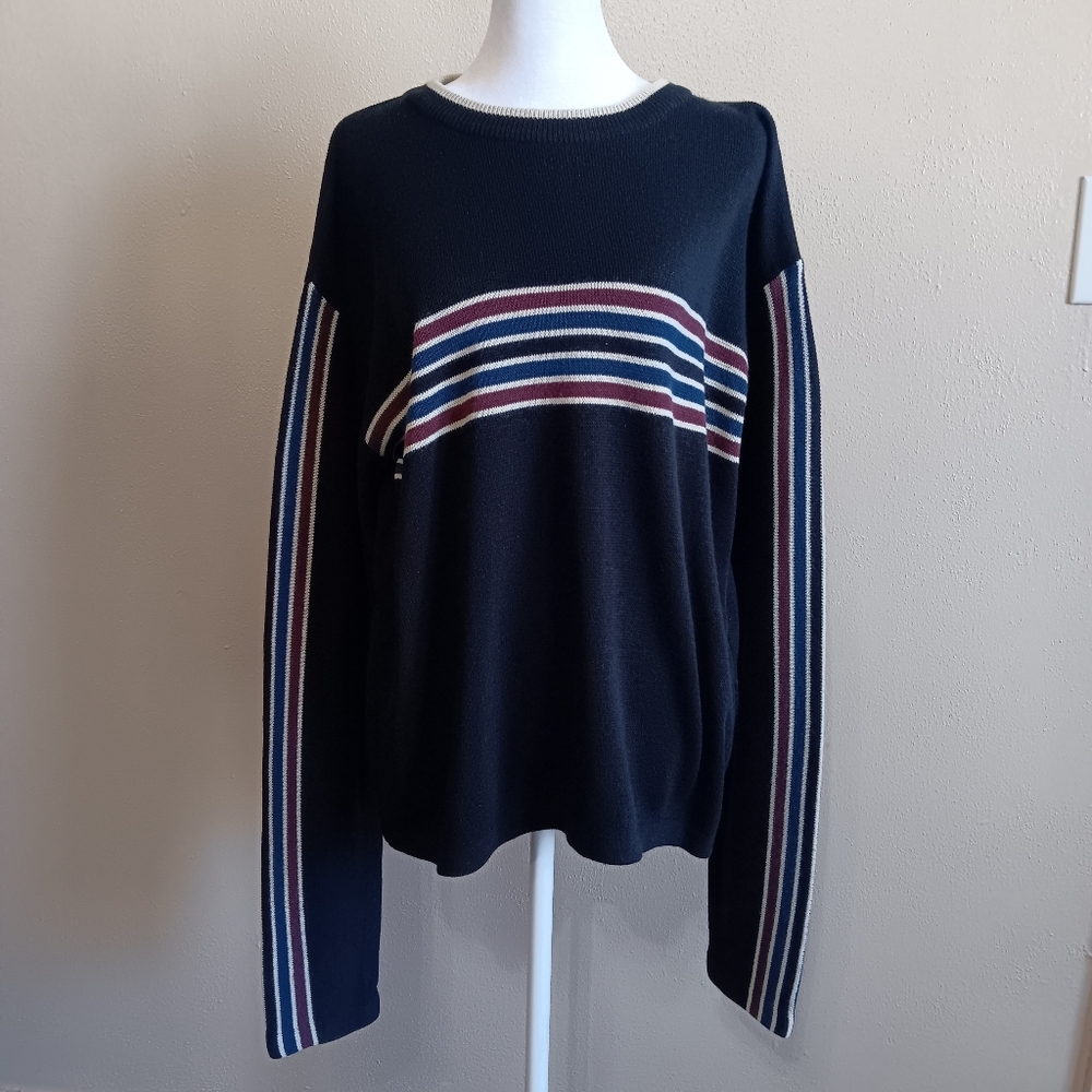 Zonz 90s Y2k Skater Striped Black Long Sleeve Sweater Mens Medium, Skate Knit